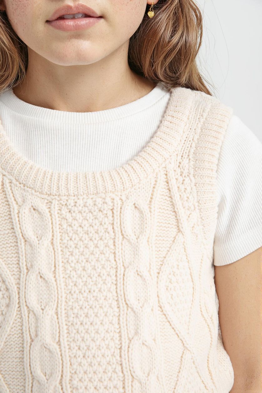 Девочки и подростки Бежевый Свитер кроп с круглым вырезом для девочек