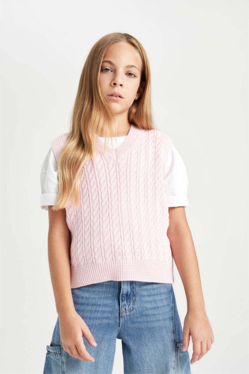 FILLES Rose Clair Gilet en tricot à coupe standard pour Fille