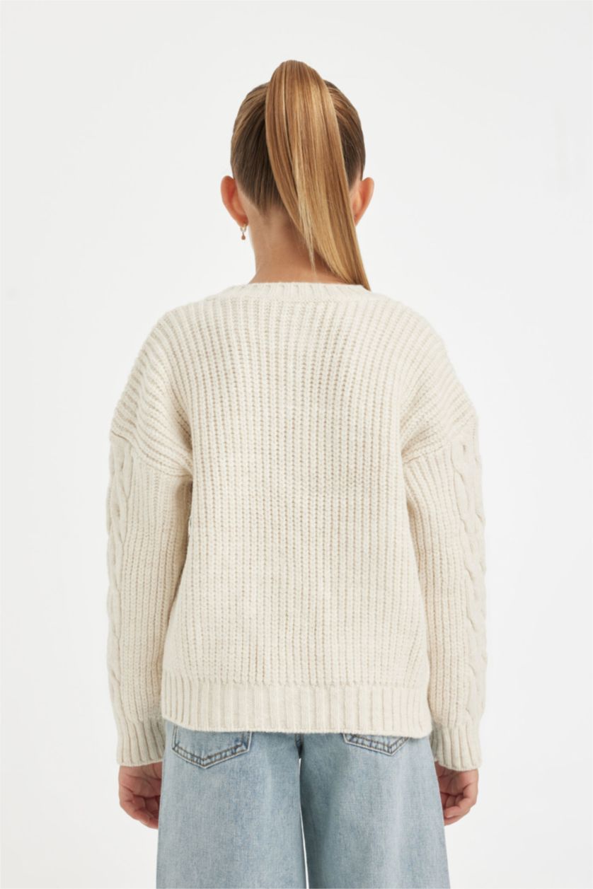 Девочки и подростки Бежевый Кардиган с круглым вырезом для девочек