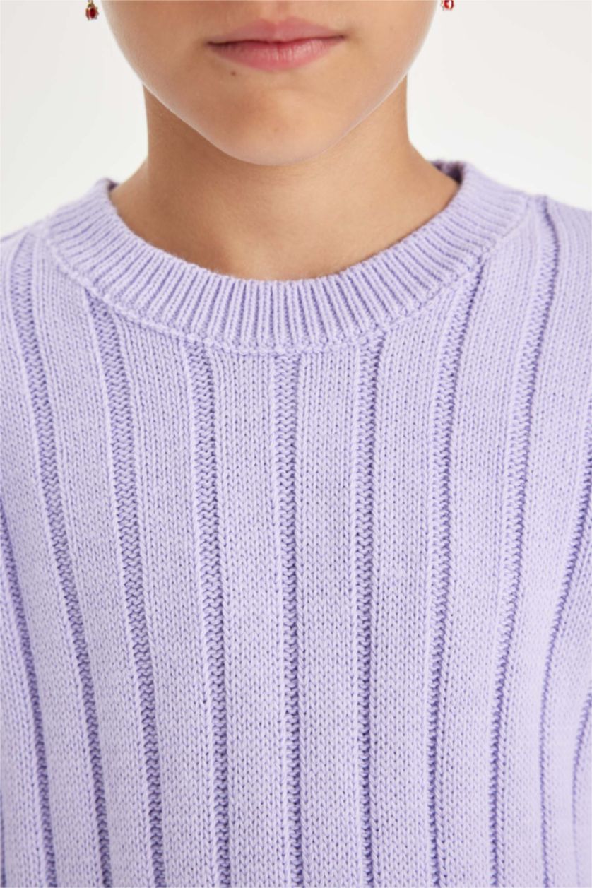 بنات أرجواني بلوفر بناتي واسع برقبة مستديرة