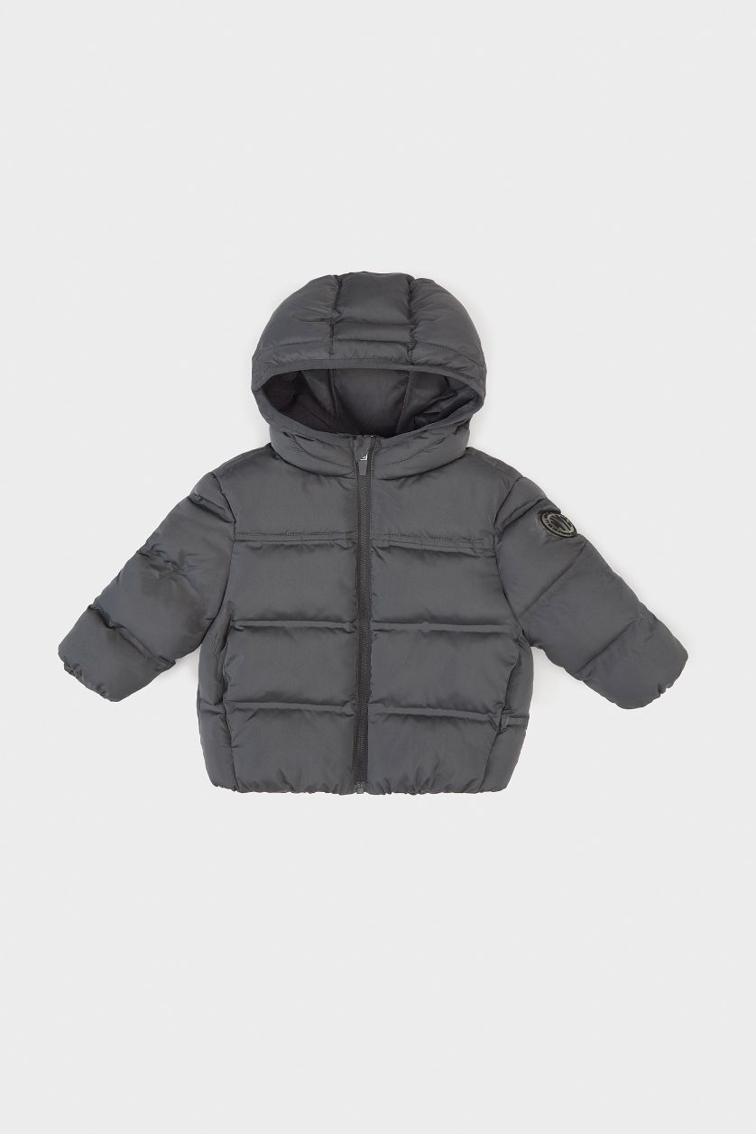 BABY BOY Anthracite Baby Boy Hooded Zippered Puffer Jacket