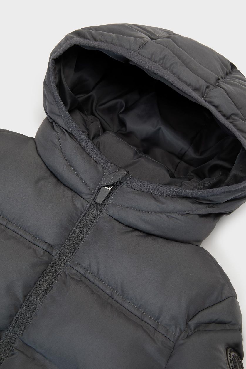 BABY BOY Anthracite Baby Boy Hooded Zippered Puffer Jacket