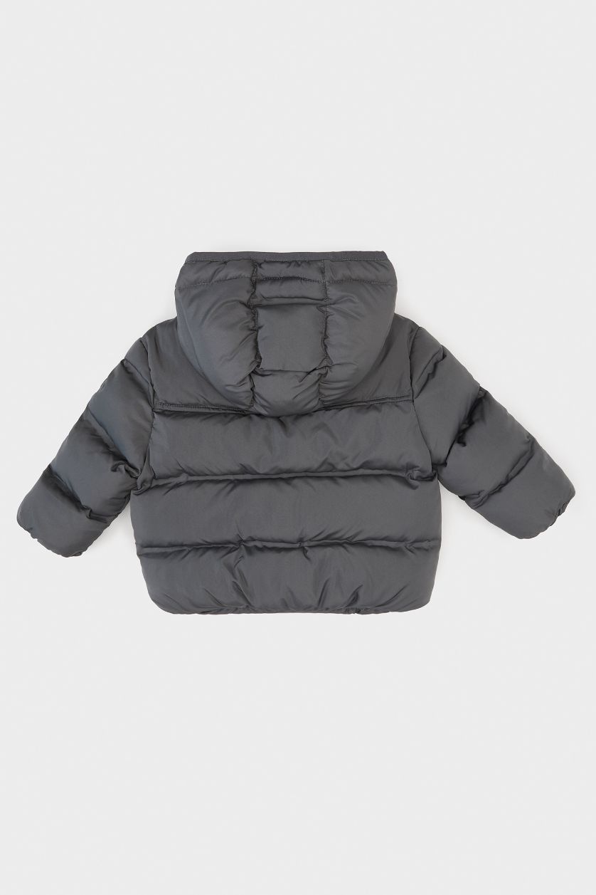 BABY BOY Anthracite Baby Boy Hooded Zippered Puffer Jacket