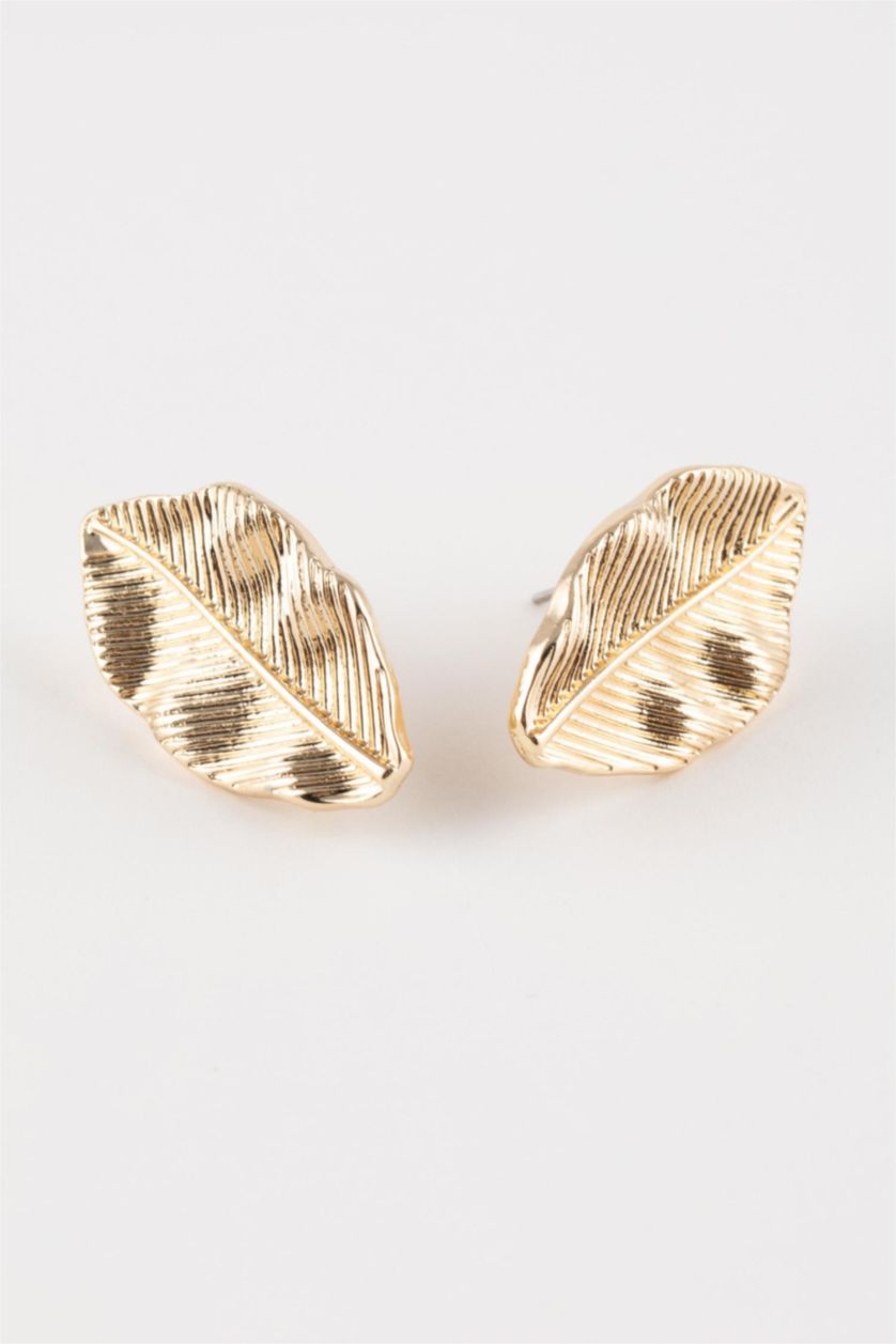 WOMAN GOLD Woman Leaf Detailed Gold Earrings