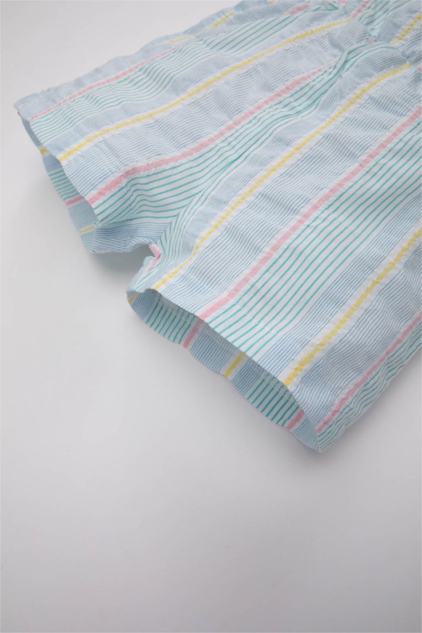 Kız Bebek Deniz Mavisi Kız Bebek Askılı Çizgili Poplin Tulum