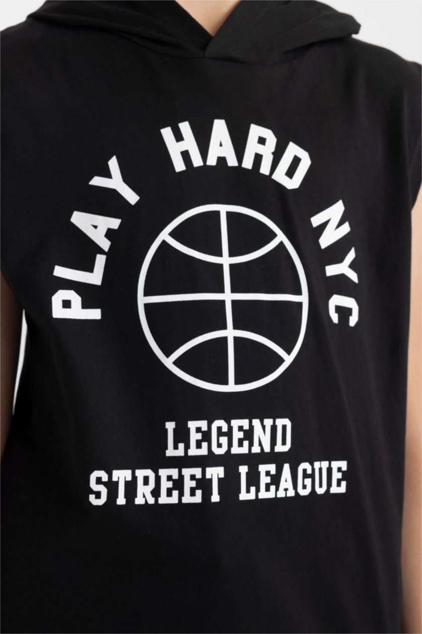 BOYS & TEENS Black Boy Printed Hooded T-Shirt Shorts 2 Piece Set