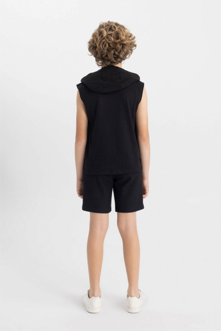 BOYS & TEENS Black Boy Printed Hooded T-Shirt Shorts 2 Piece Set