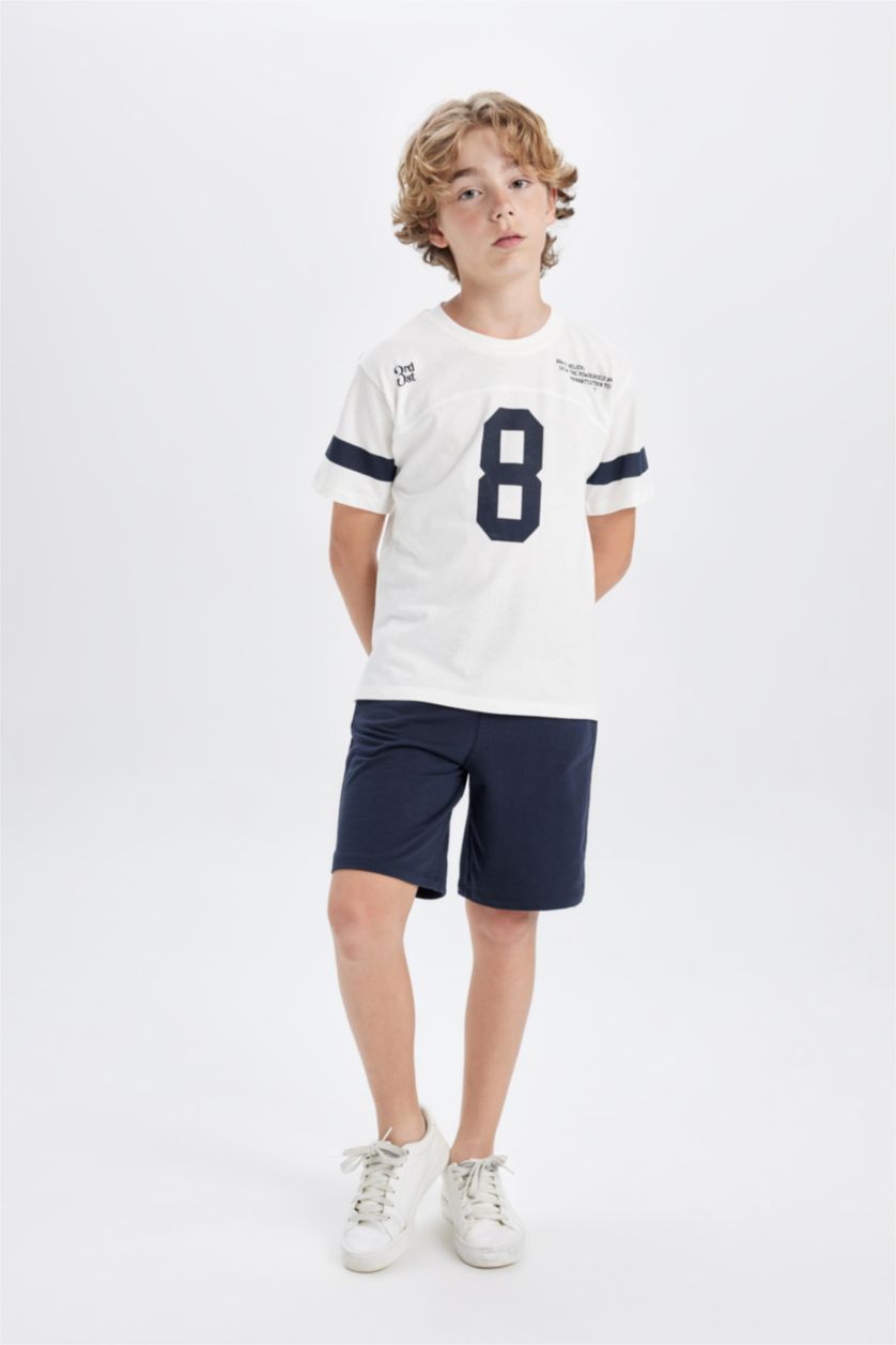 BOYS & TEENS White Boy Printed 2 Piece T-Shirt Shorts Set