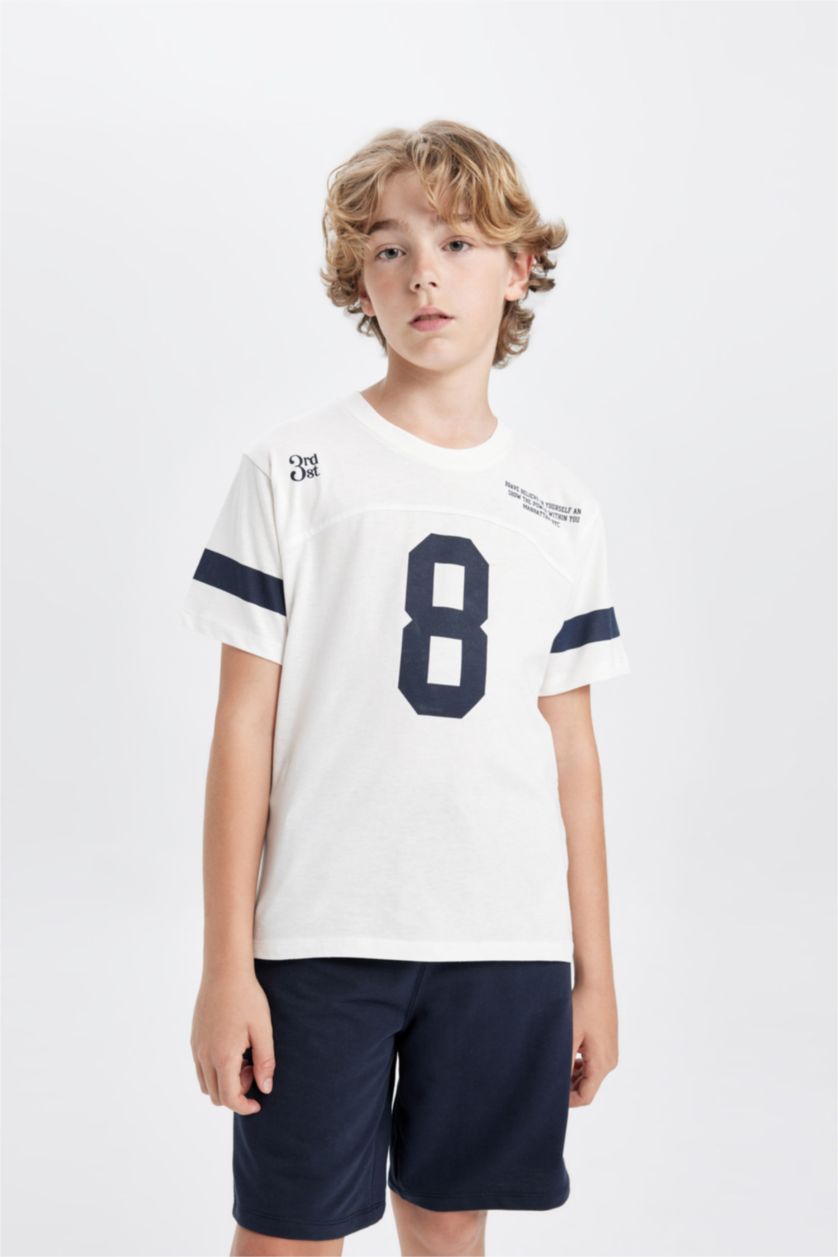 BOYS & TEENS White Boy Printed 2 Piece T-Shirt Shorts Set