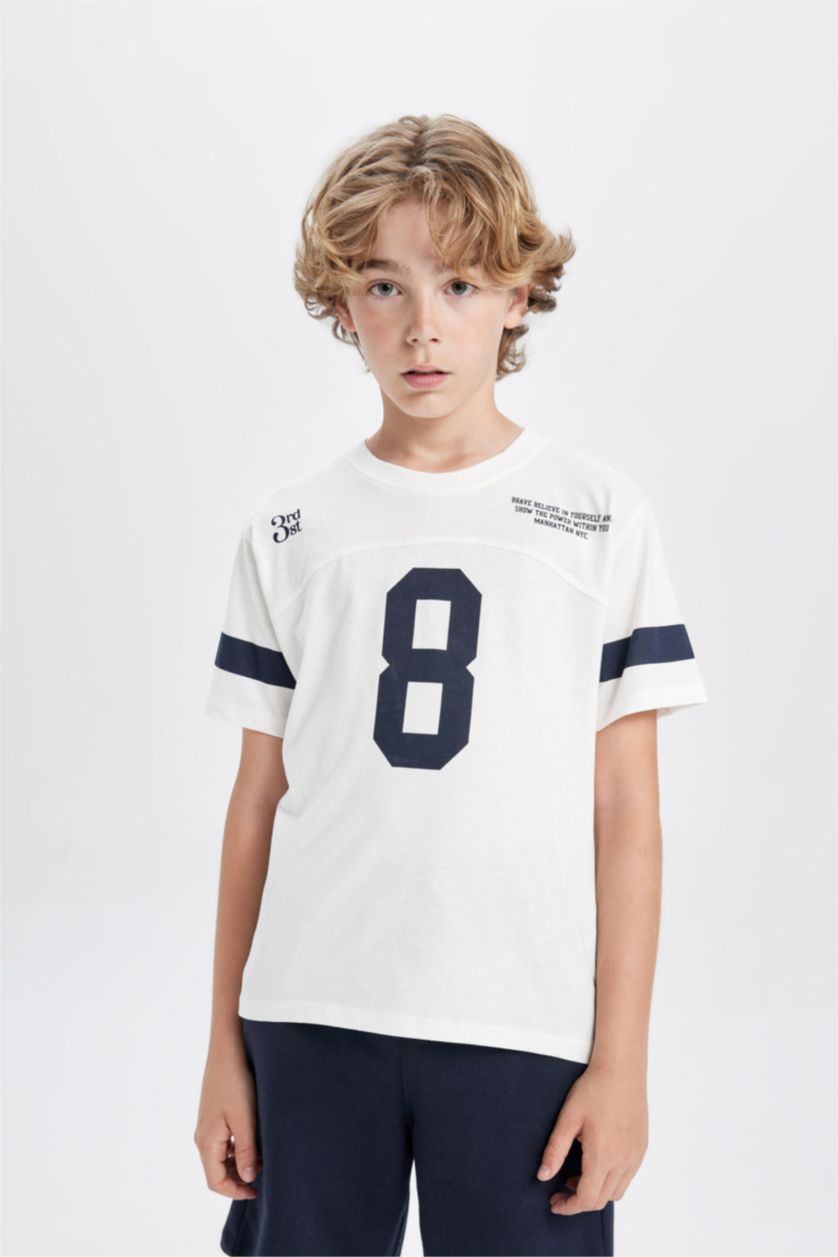 BOYS & TEENS White Boy Printed 2 Piece T-Shirt Shorts Set