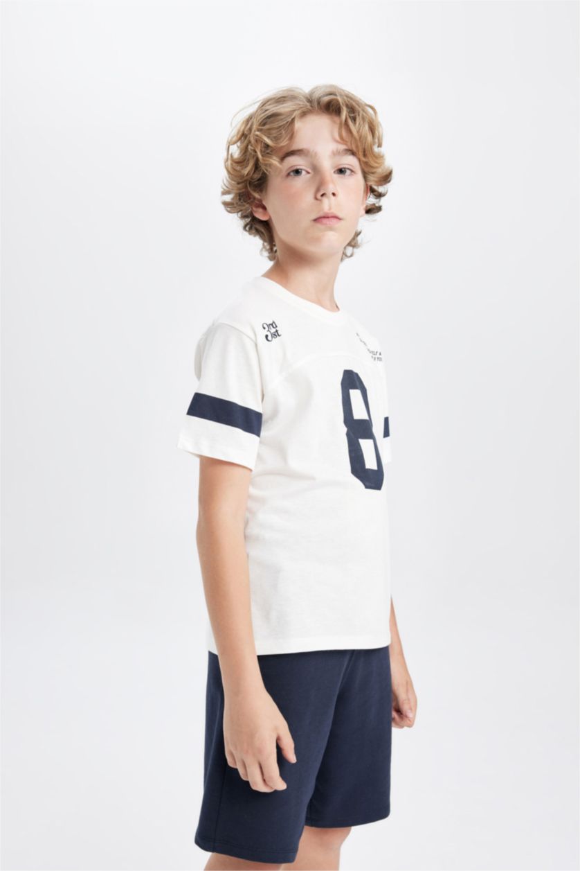 BOYS & TEENS White Boy Printed 2 Piece T-Shirt Shorts Set