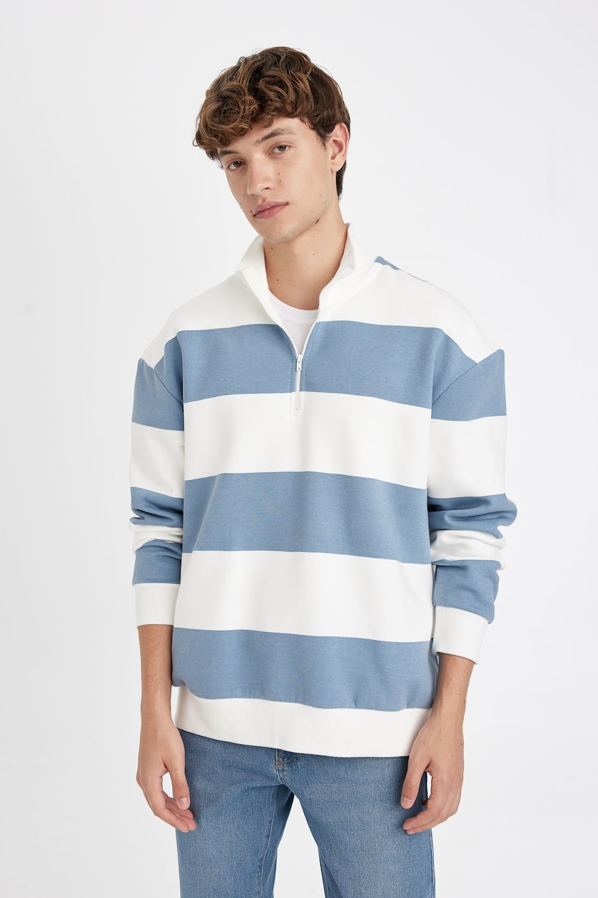 Erkek Mavi Boxy Fıt Sweatshirt