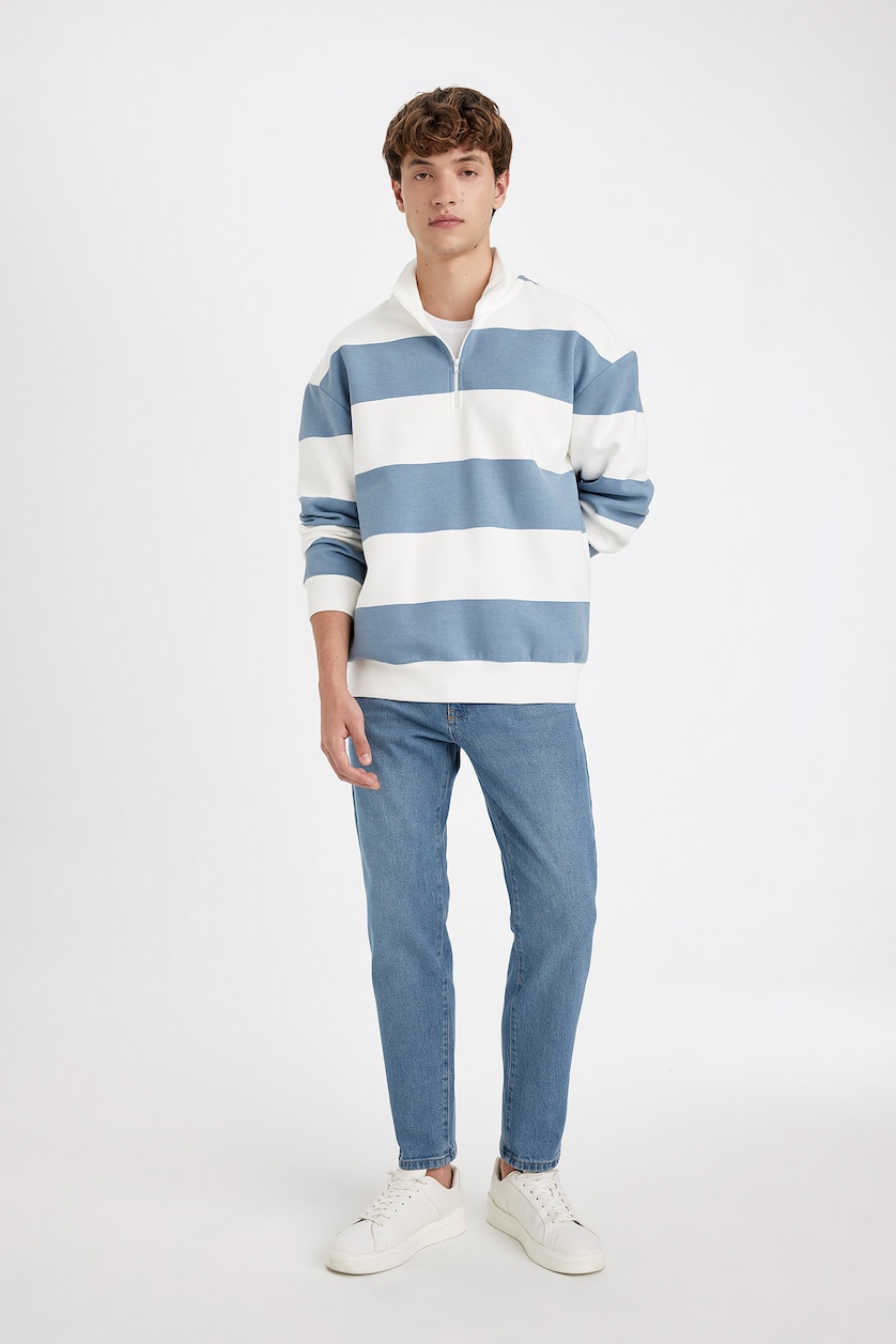 Erkek Mavi Boxy Fıt Sweatshirt