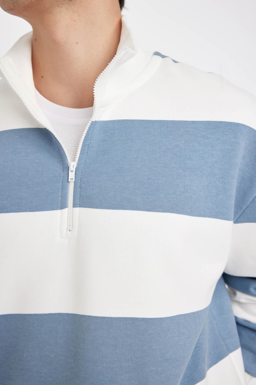Erkek Mavi Boxy Fıt Sweatshirt