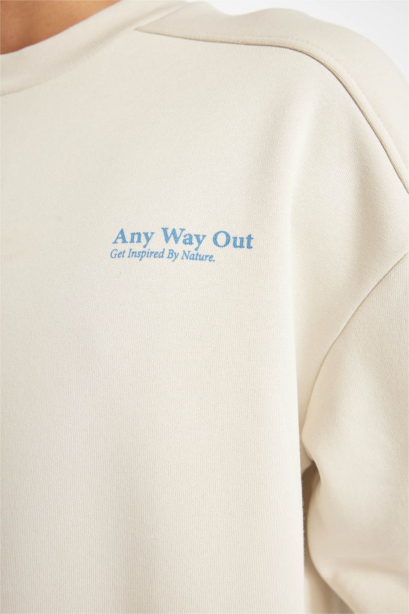 MAN Stone Man Beige Boxy Fit Crew Neck Printed Back Sweatshirt