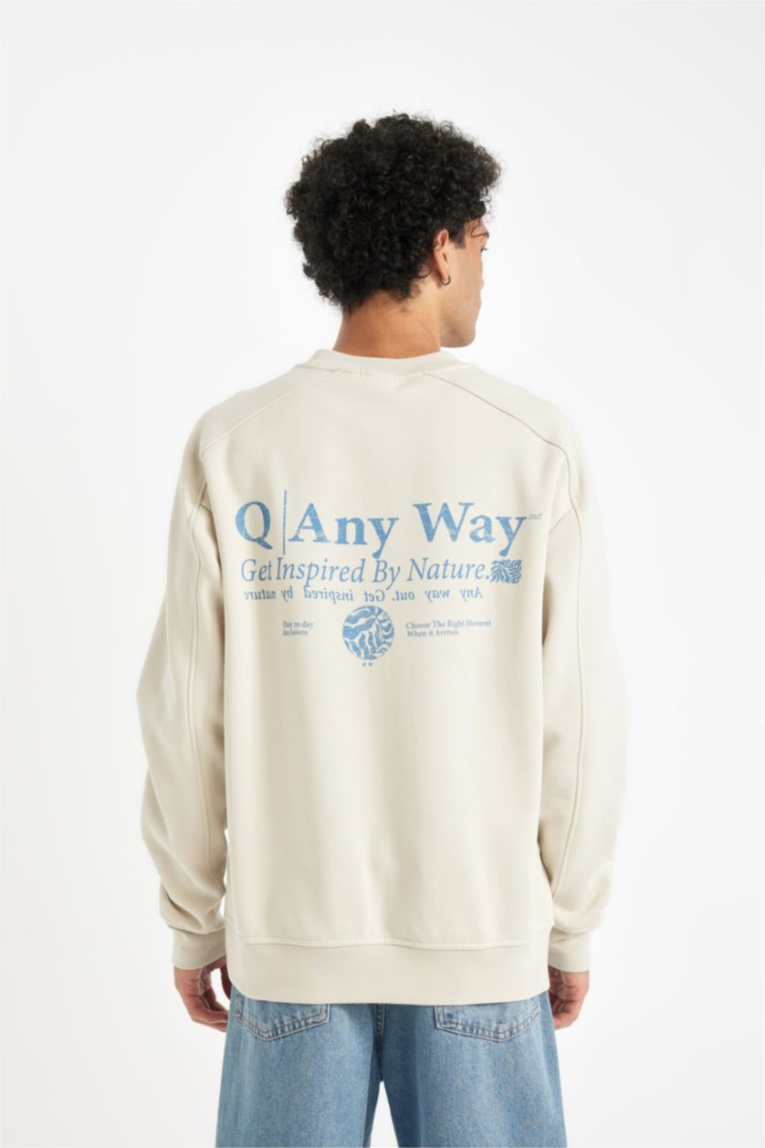 MAN Stone Man Beige Boxy Fit Crew Neck Printed Back Sweatshirt