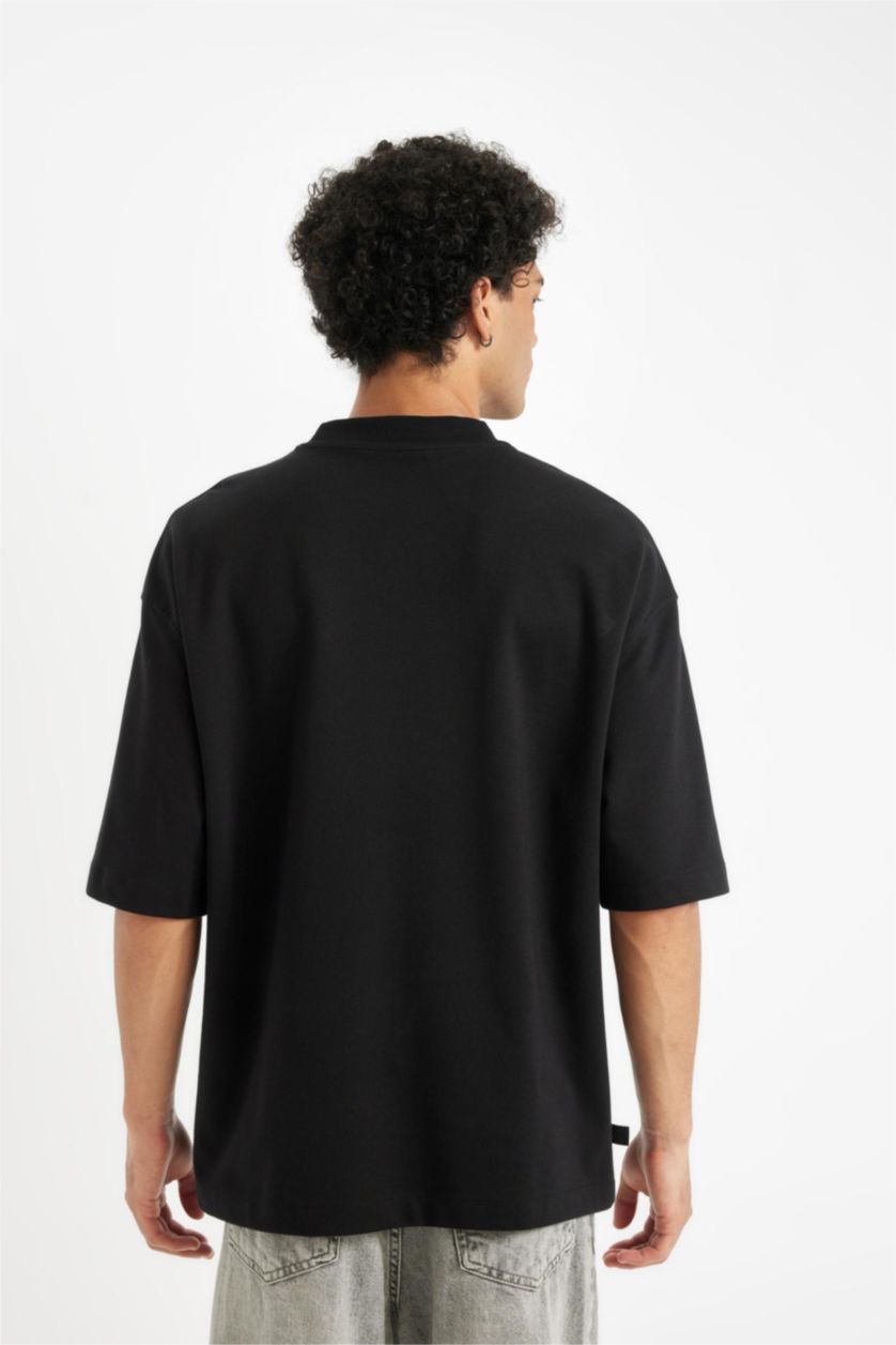 MAN Black Black Loose Fit Crew Neck Floral Printed Heavy Fabric T-Shirt