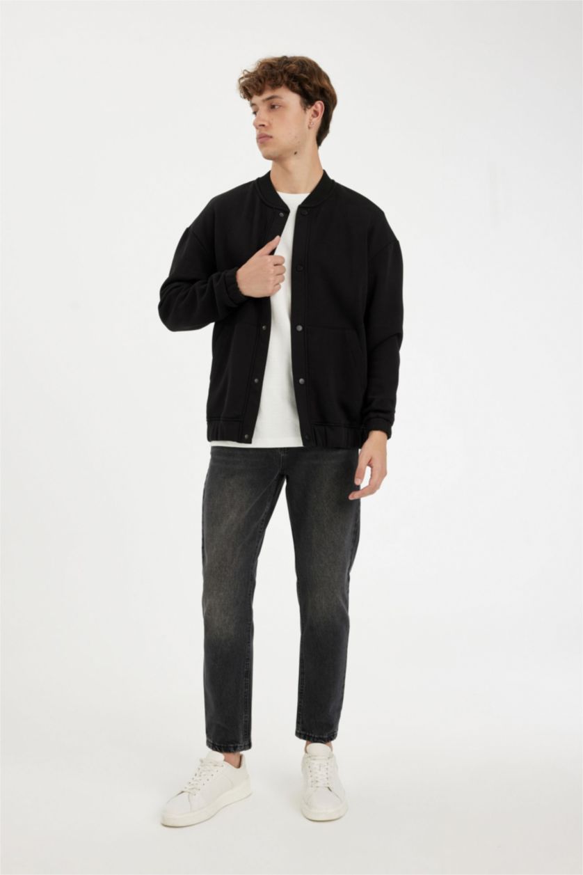 Мужчины Черный Бомбер стандартного кроя