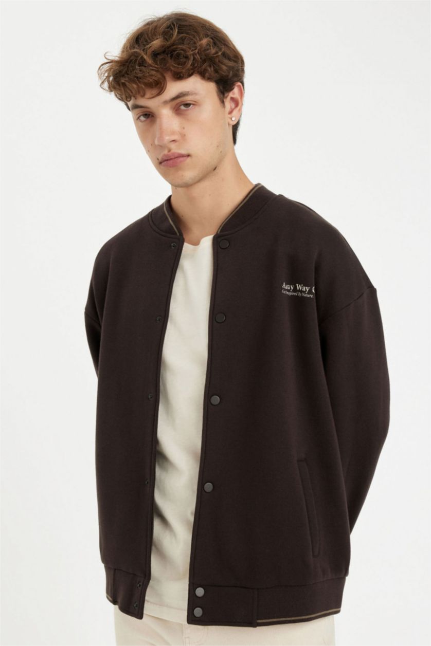 HOMME Marron Jacket Bomber Oversize imprimé Style collège