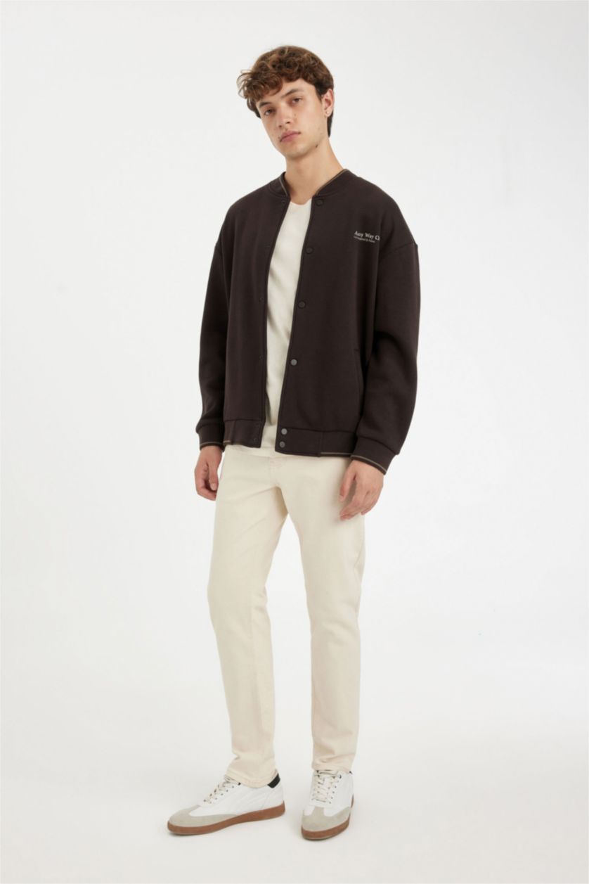 HOMME Marron Jacket Bomber Oversize imprimé Style collège