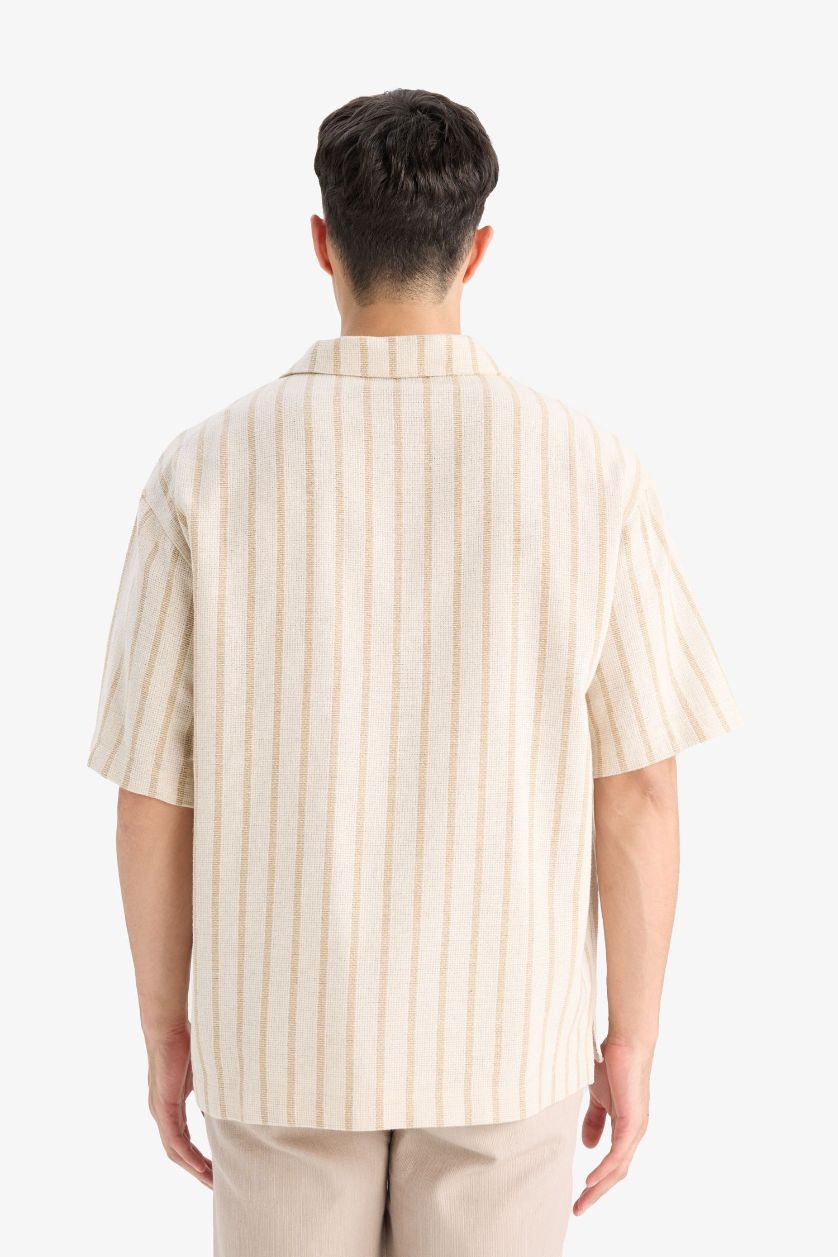 Man Ecru Oversize Fit Polo Neck Striped Shirt