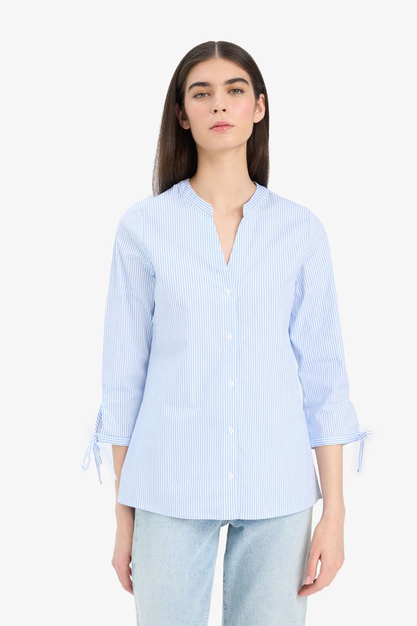 Женщины Голубрй Рубашка Bengaline с длинным рукавом и принтом, приталенный крой