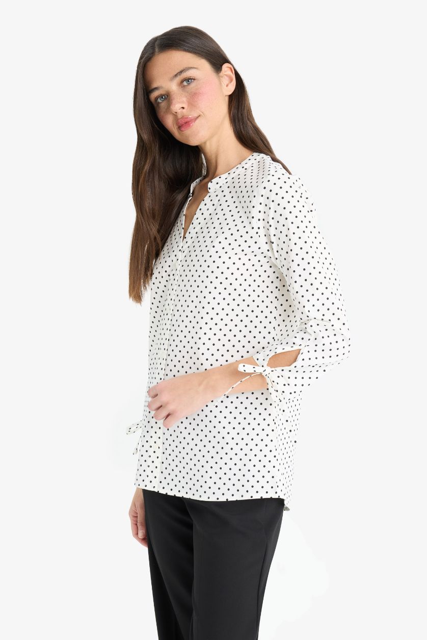 WOMAN White Slim Fit Crew Neck Printed Long Sleeve Shirt