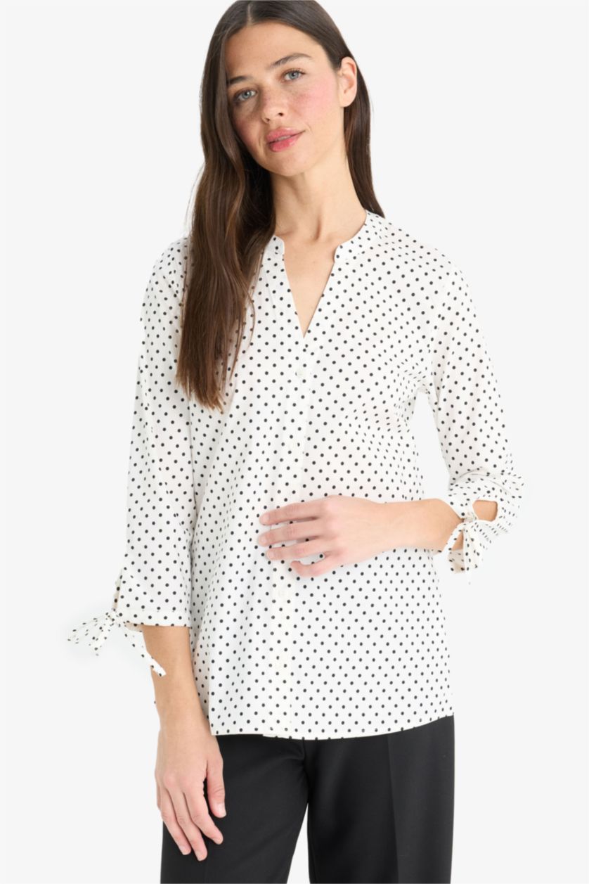 WOMAN White Slim Fit Crew Neck Printed Long Sleeve Shirt