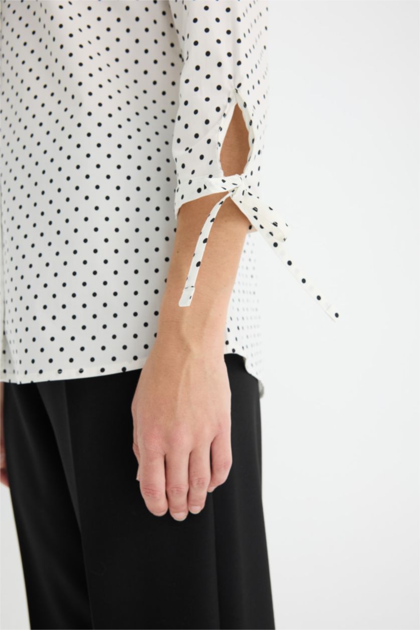 WOMAN White Slim Fit Crew Neck Printed Long Sleeve Shirt