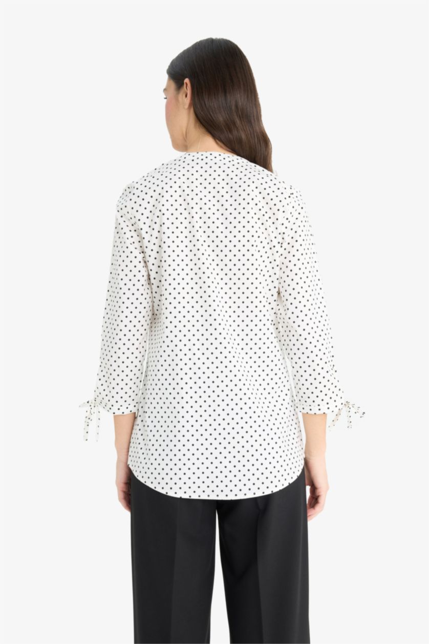 WOMAN White Slim Fit Crew Neck Printed Long Sleeve Shirt