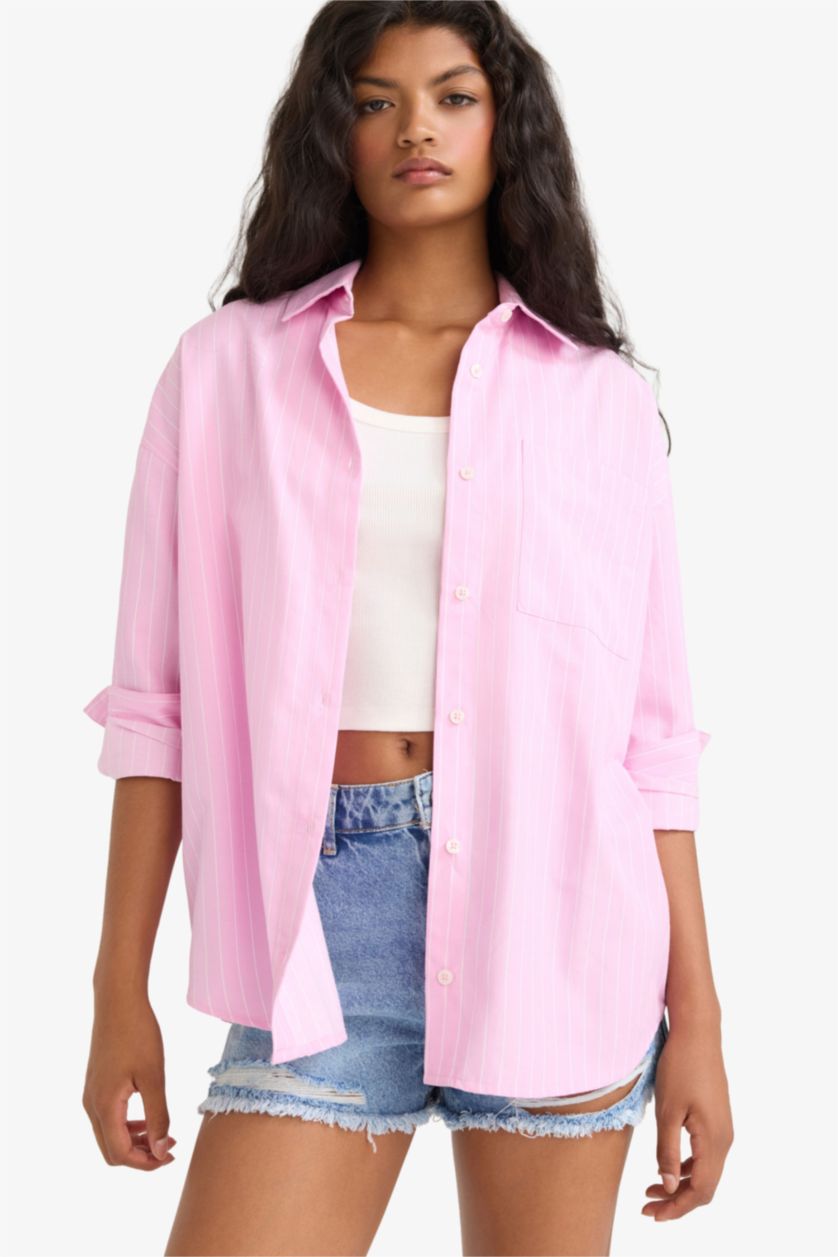 WOMAN Pink Oversize Fit Poplin Long Sleeve Shirt