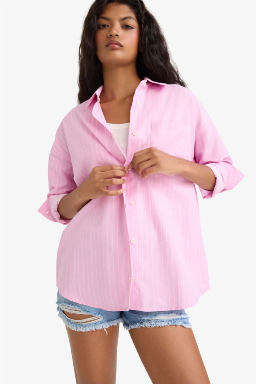 WOMAN Pink Oversize Fit Poplin Long Sleeve Shirt