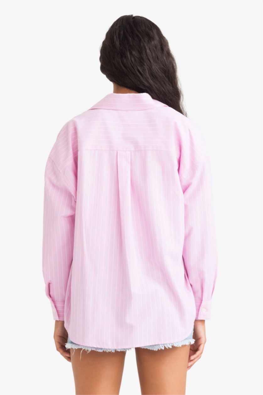WOMAN Pink Oversize Fit Poplin Long Sleeve Shirt