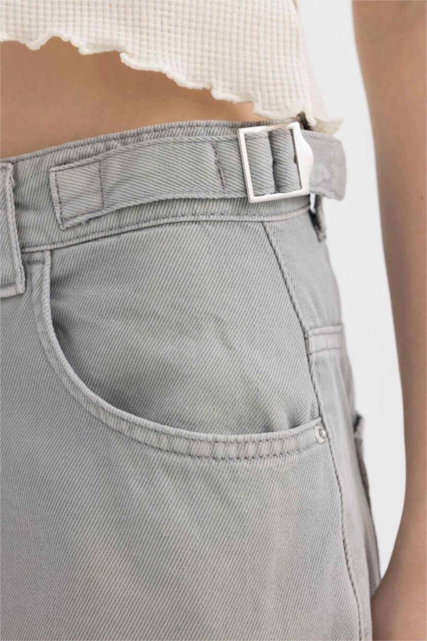 Kadın Gri Carpenter Fit Gabardin Pantolon Cepli Bağcıklı