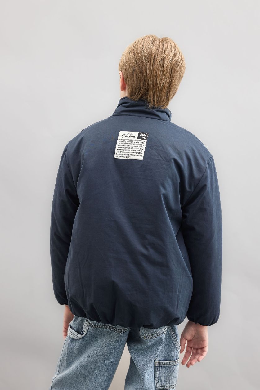 Boys & Teens NAVY Boy Stand-up Collar Zippered Waterproof Jacket