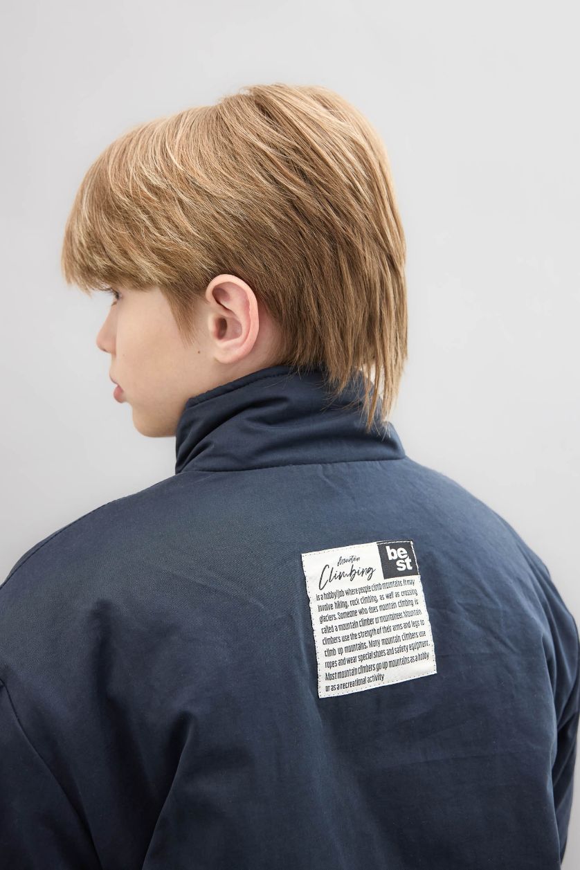 Boys & Teens NAVY Boy Stand-up Collar Zippered Waterproof Jacket