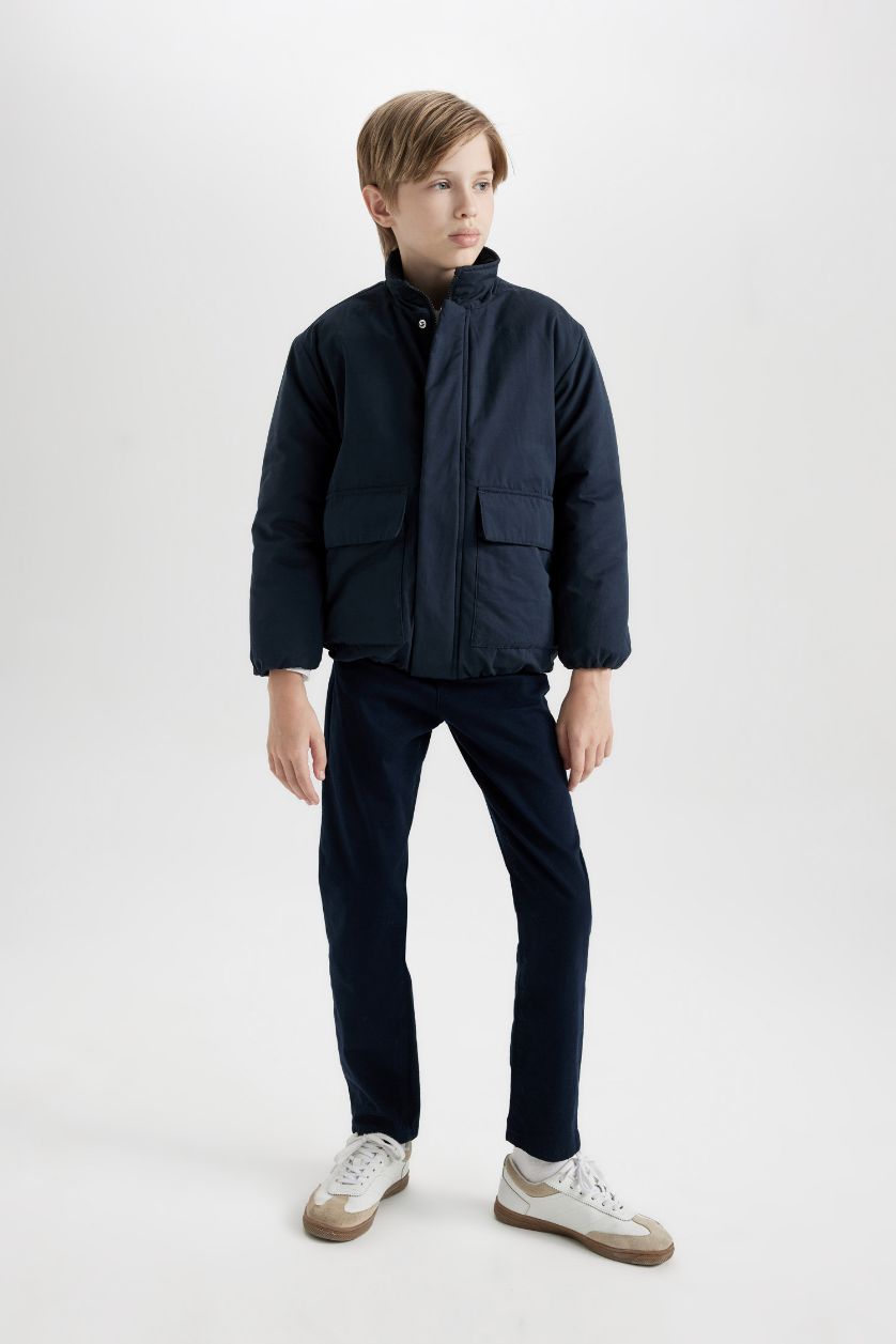 Boys & Teens NAVY Boy Stand-up Collar Zippered Waterproof Jacket