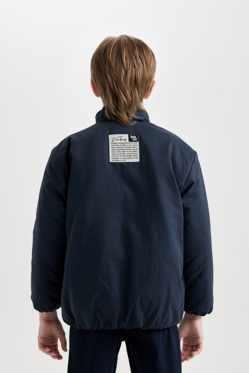 Boys & Teens NAVY Boy Stand-up Collar Zippered Waterproof Jacket