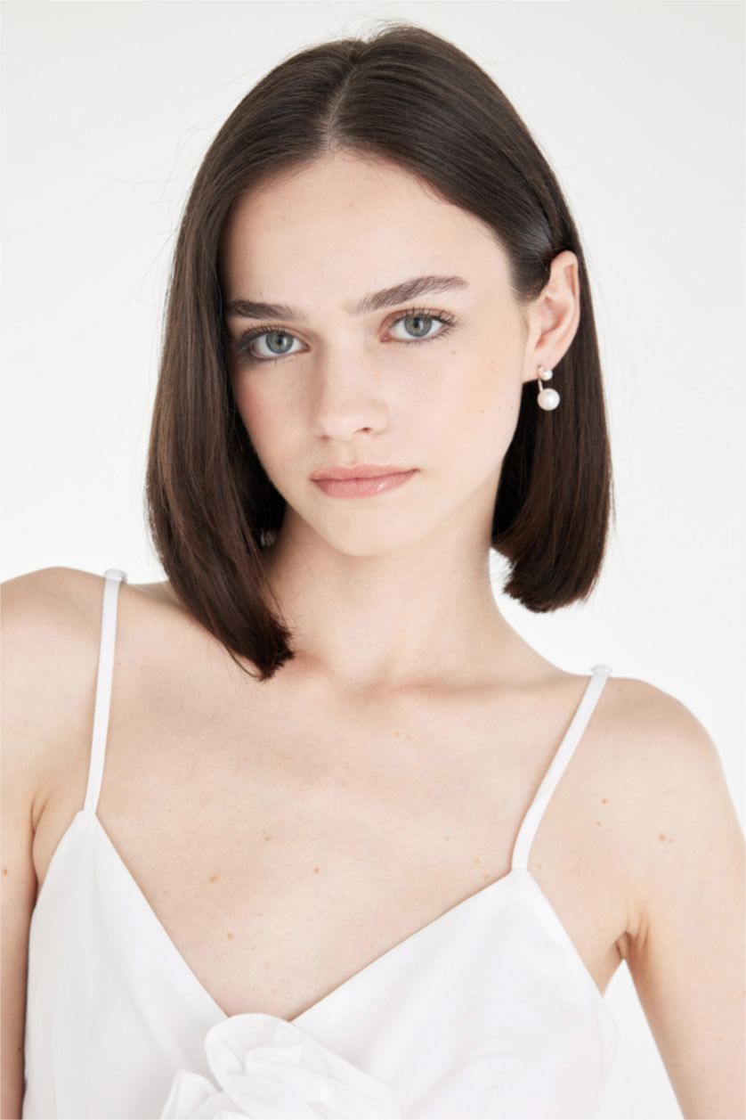 Kadın Gümüş Kadın İnci Detaylı Silver Küpe