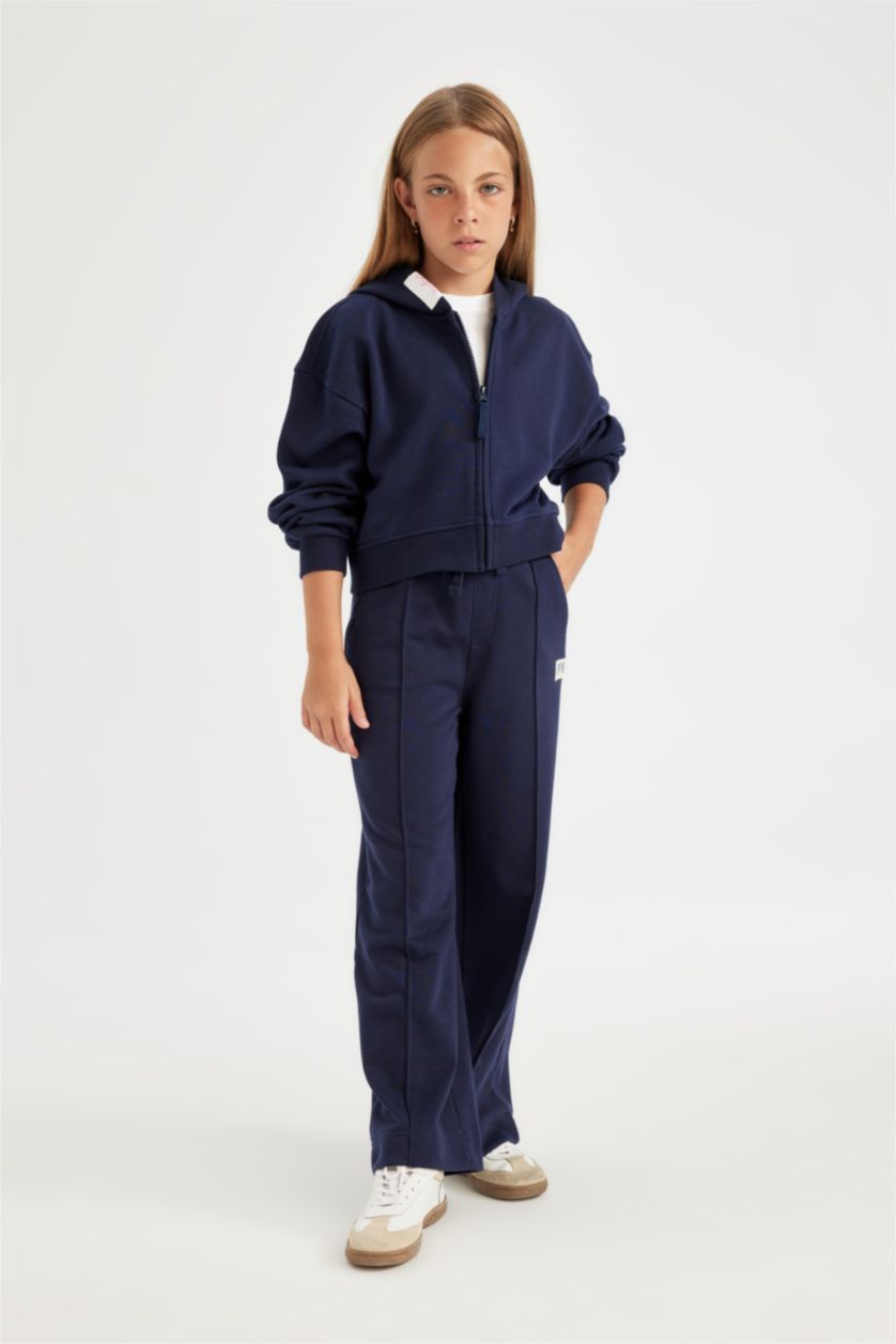 FILLES Marin Pantalon de survêtement basique à jambe large et taille élastique pour Fille