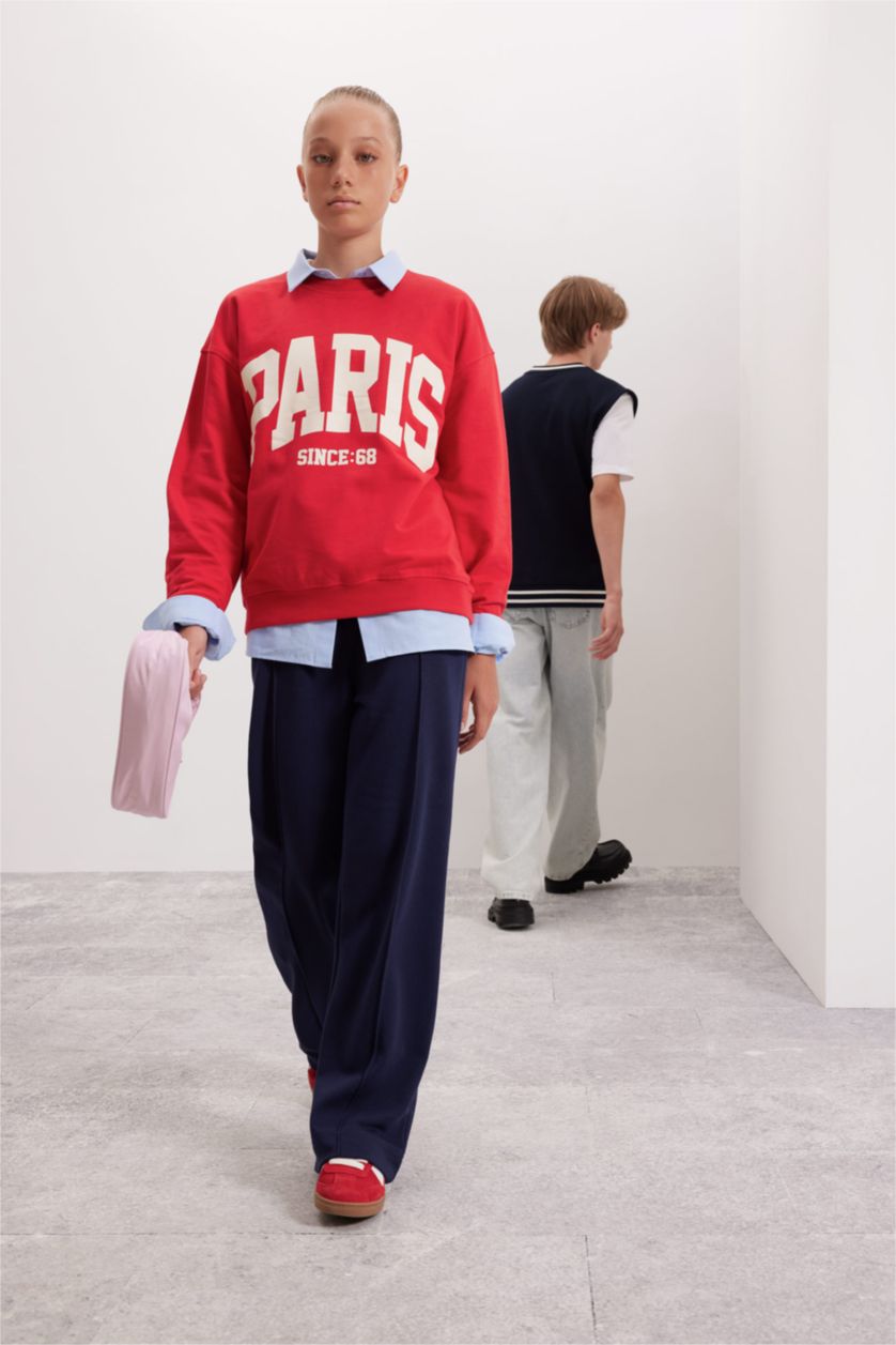 FILLES Marin Pantalon de survêtement basique à jambe large et taille élastique pour Fille