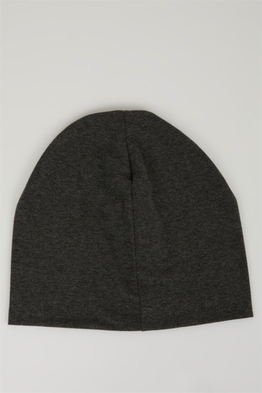 Men Anthracite Melange Boy Label Printed Cotton Beanie