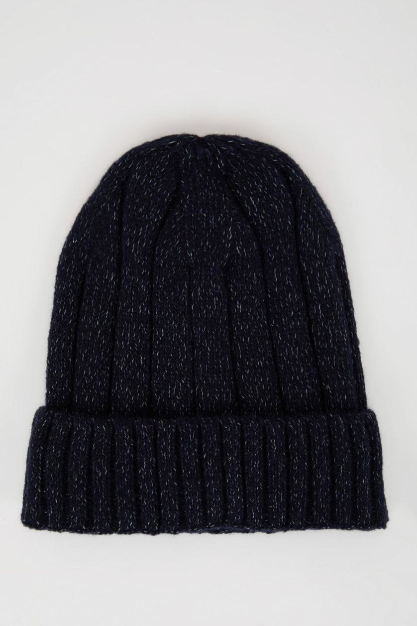 Erkek Lacivert Melanj Erkek Fitilli Basic Düz Örme Bere