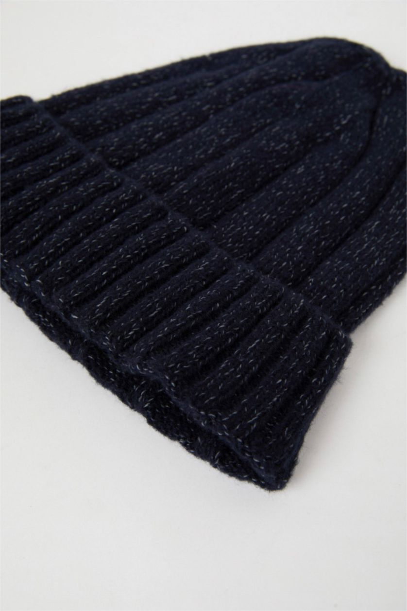 Erkek Lacivert Melanj Erkek Fitilli Basic Düz Örme Bere