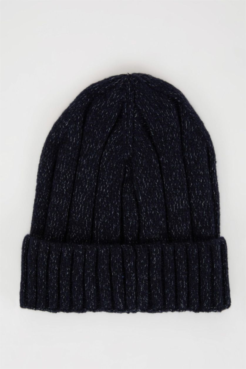 Erkek Lacivert Melanj Erkek Fitilli Basic Düz Örme Bere