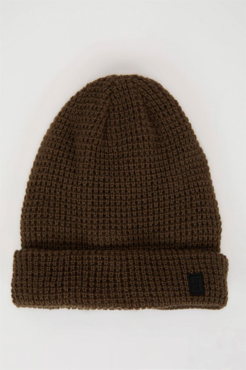 Erkek Haki Erkek Etiket Baskılı İçi Polarlı Bere