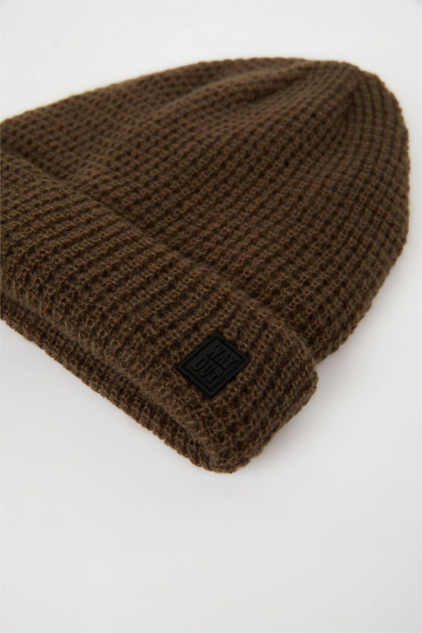 Erkek Haki Erkek Etiket Baskılı İçi Polarlı Bere