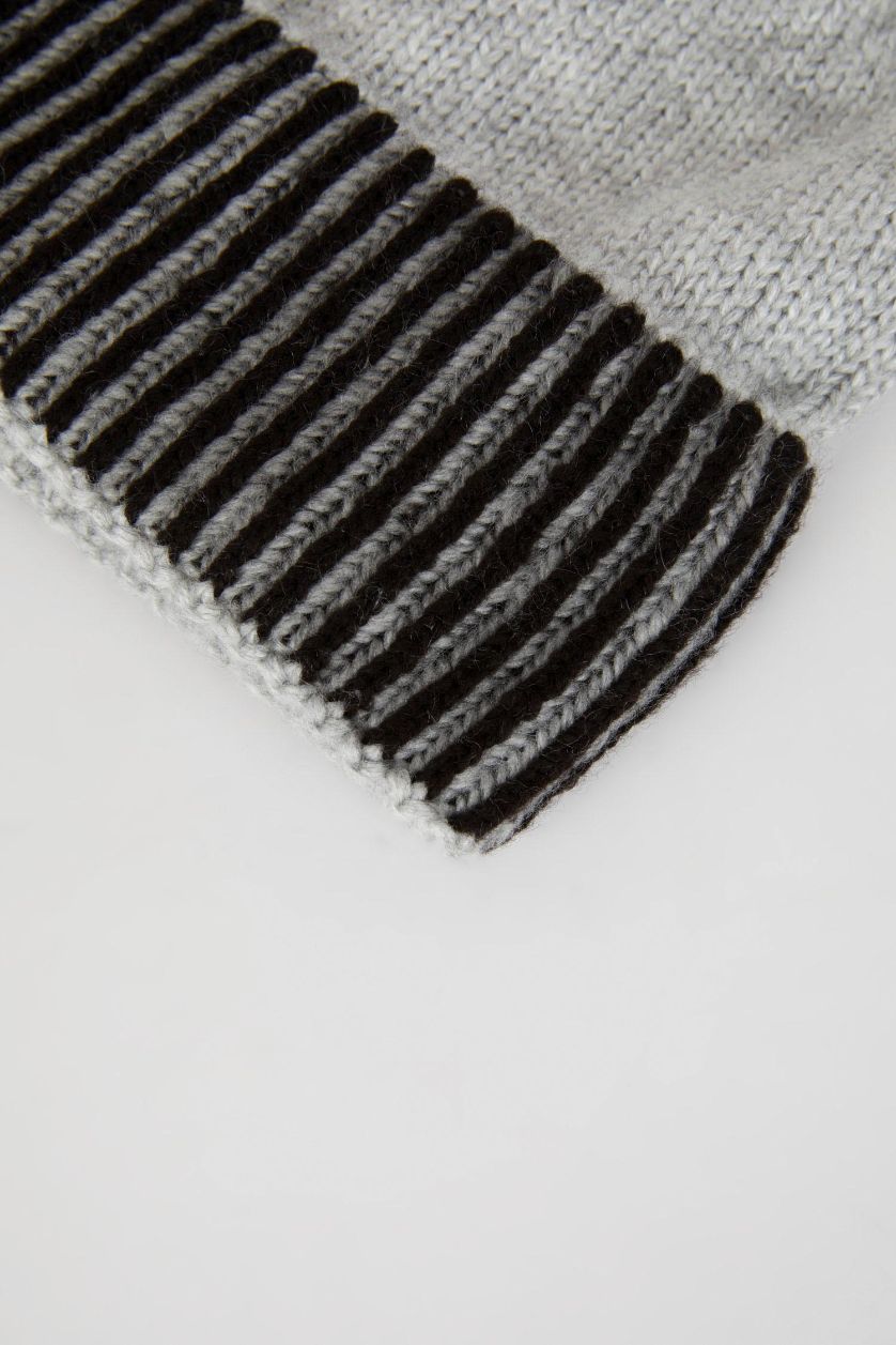 Erkek Açık Gri Melange Erkek Renk Bloklu Bere