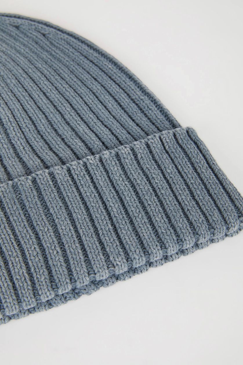 Erkek Açık Gri Erkek Yıkamalı Pamuklu Bere