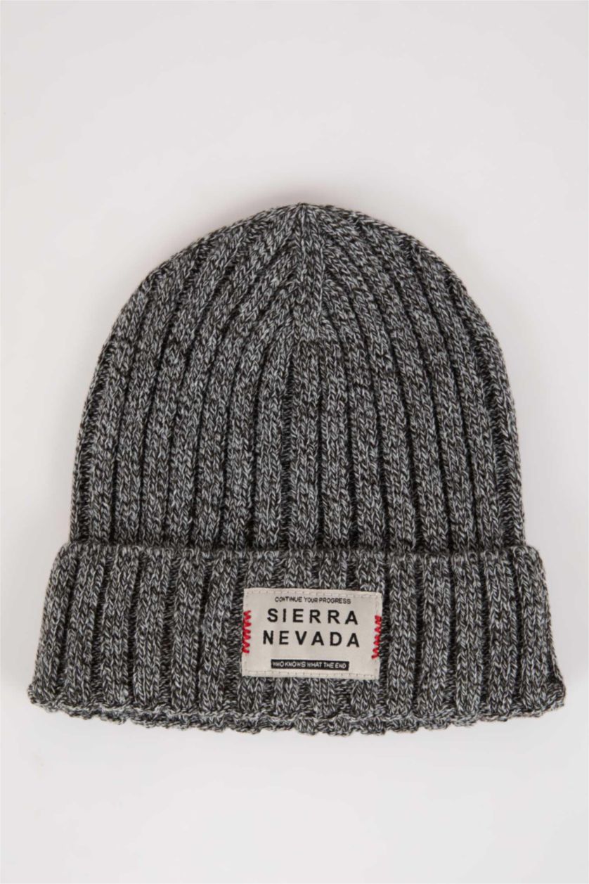 Erkek Gri Melanj Erkek Etiket Baskılı Bere